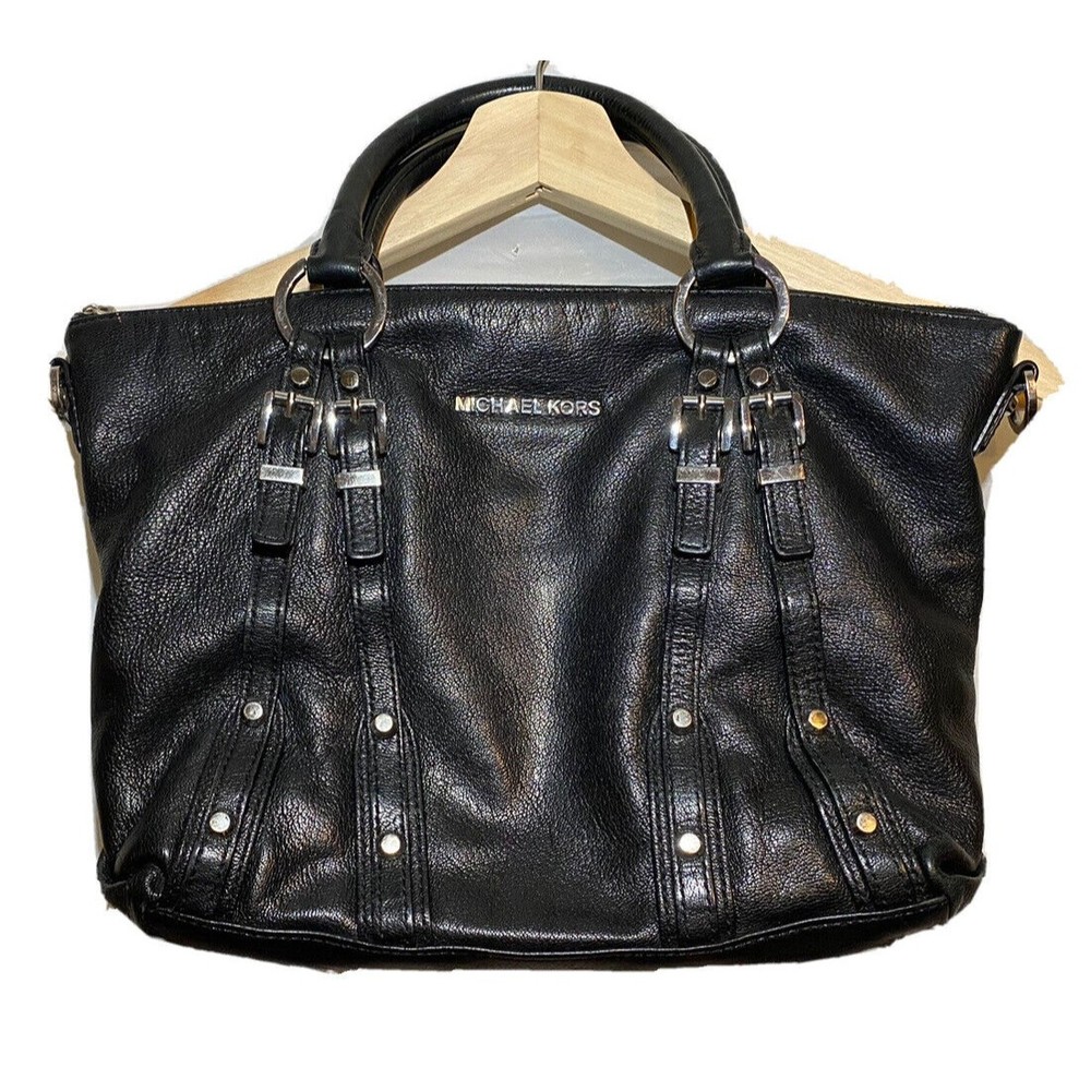 Michael Kors Black Leather Satchel Handbag Purse Double Handle